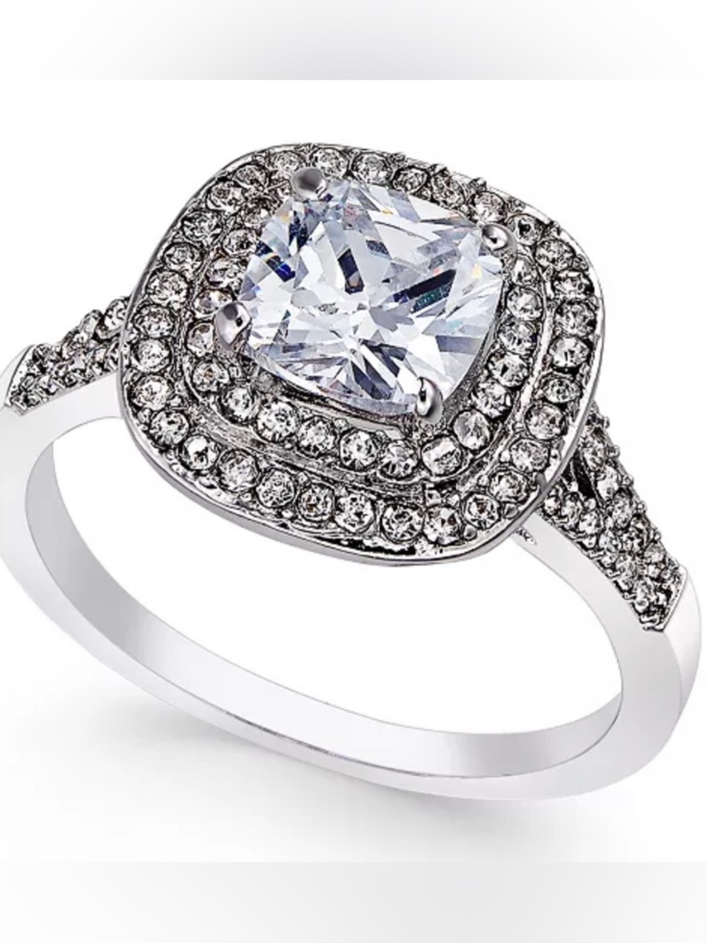Silver-Tone Charter Club Double Halo Crystal Center Statement Ring